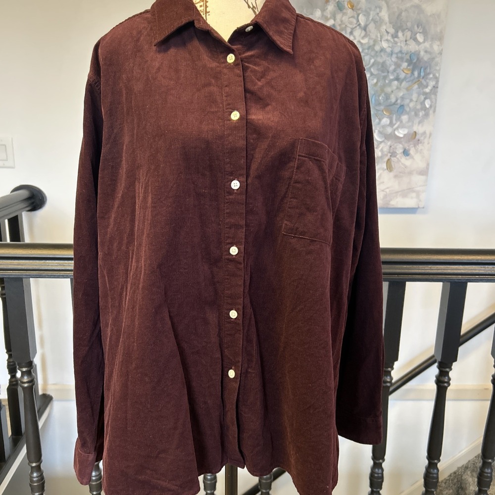 Loft Corduroy Shirt Women's XL‎ Burgundy) Button Up Blouse